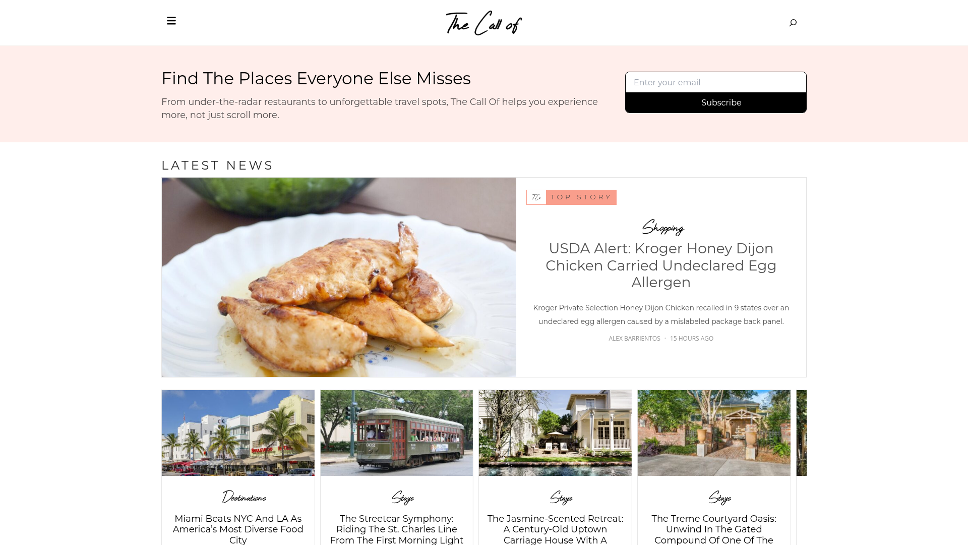 The Call Of homepage